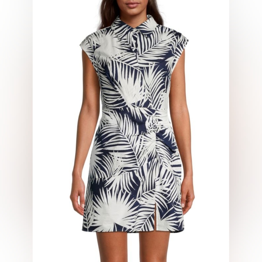Milly Maxwell Black & White Tropical Palm Leaves Mini Dress Sz 12  $375